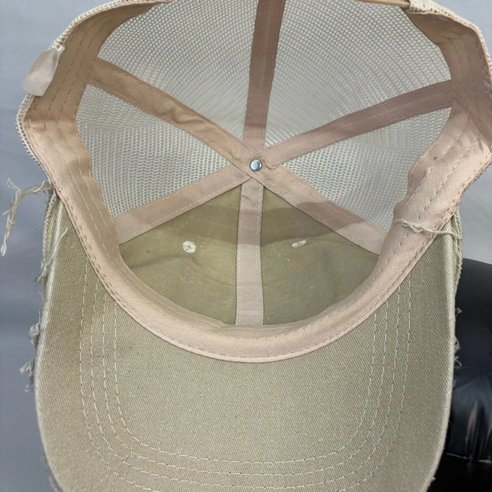 God Is Good Christian Leather Patch Distressed Trucker Hat Snapback Cap Tan